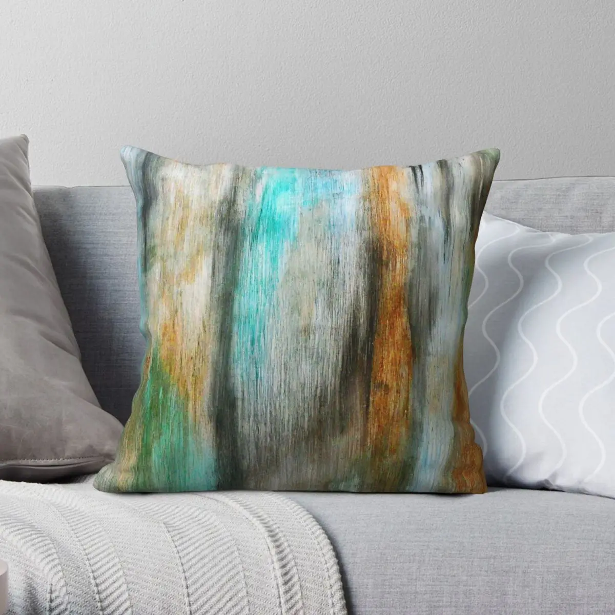 Aqua Orange White Abstract Streaks Square Pillowcase Polyester Linen Velvet Pattern Zip Decor Pillow Case Home Cushion Case 18