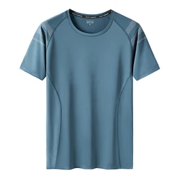 Quick-Dry GYM Sports Streetwear Fashion Oversized 7XL 8XL 9XL T Shirt Blue White For 2024 Summer Short Sleeves Top Tees Tshirt