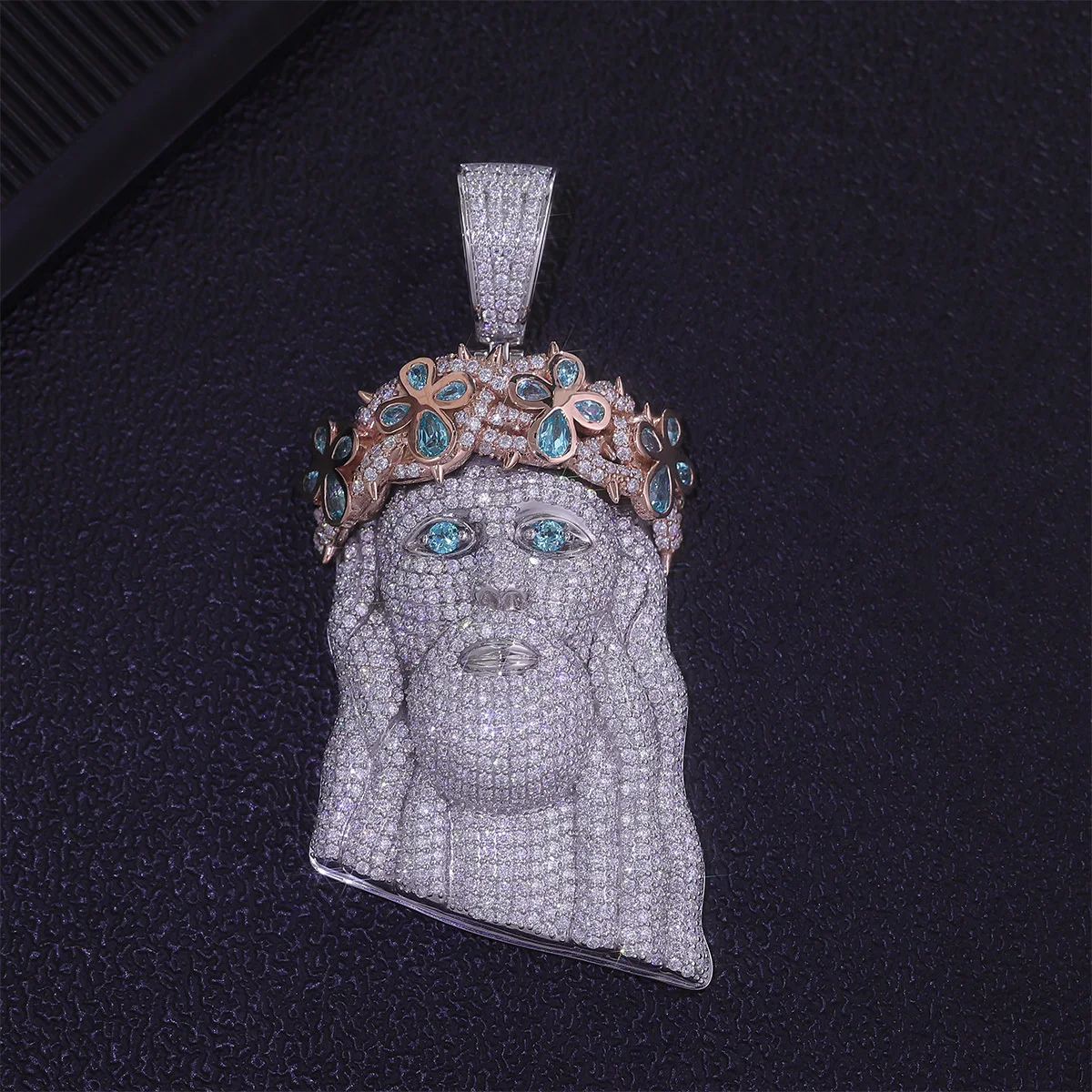 Luxury hip hop s925 silver Gold Plated 14K 18K 3D Design Moissanite Christ Jesus Head Pendant Sterling Silver Jewelry