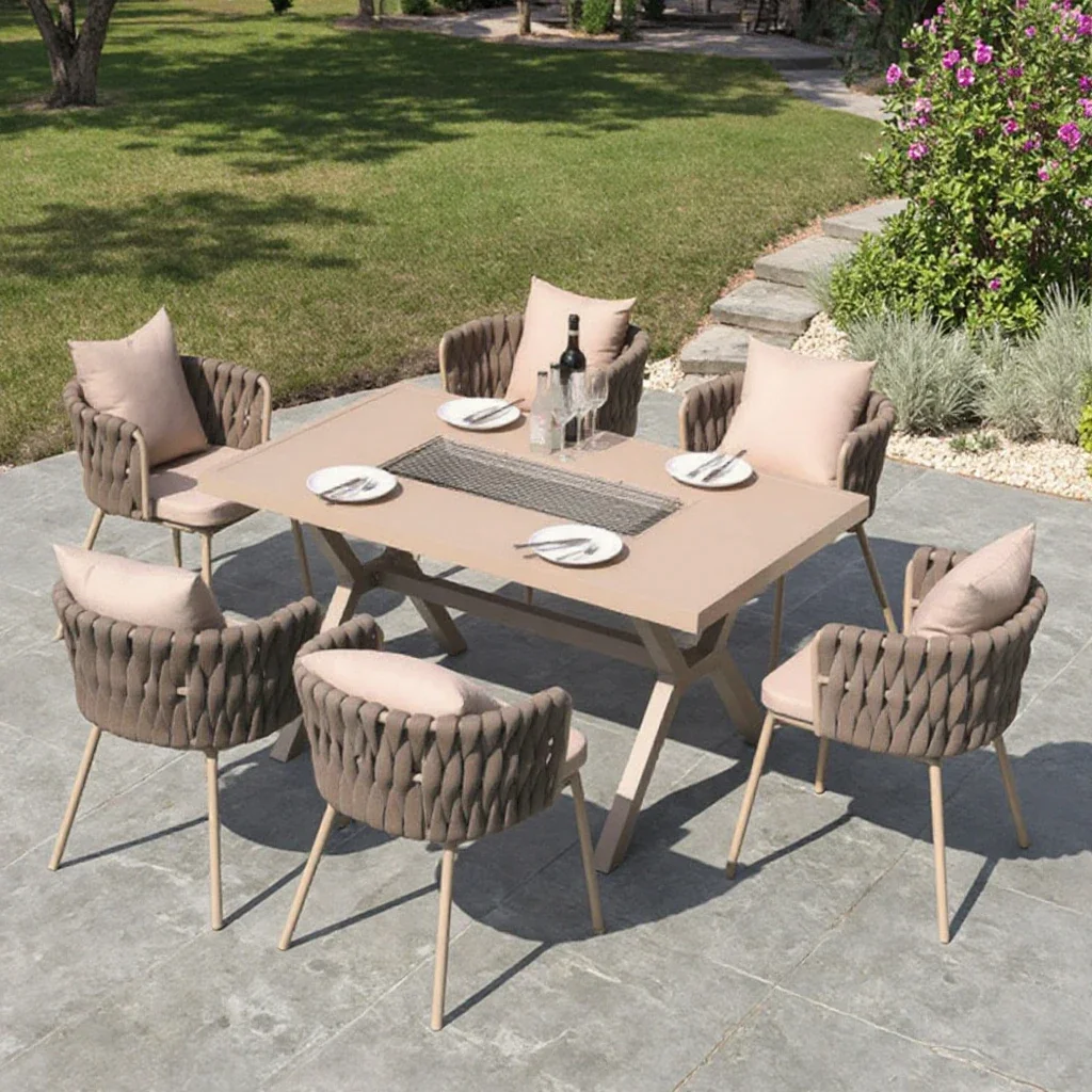 Modern Design Outdoor BBQ Grill Dining Table for Hotels Villas