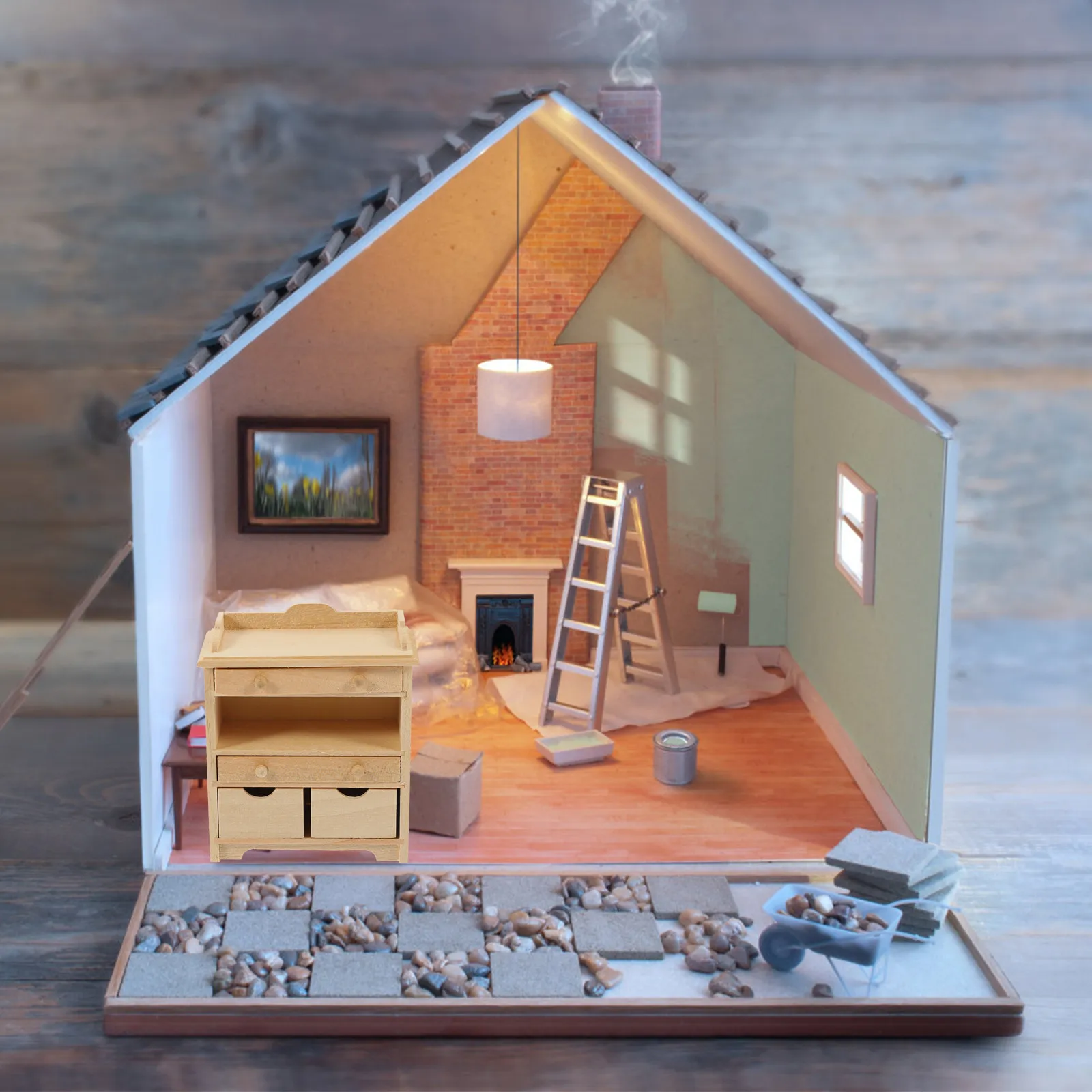

Miniature Cabinet Solid Cupboard 1:12 Scale Mini House Furniture Ornament Home Office Decoration Miniature Scene