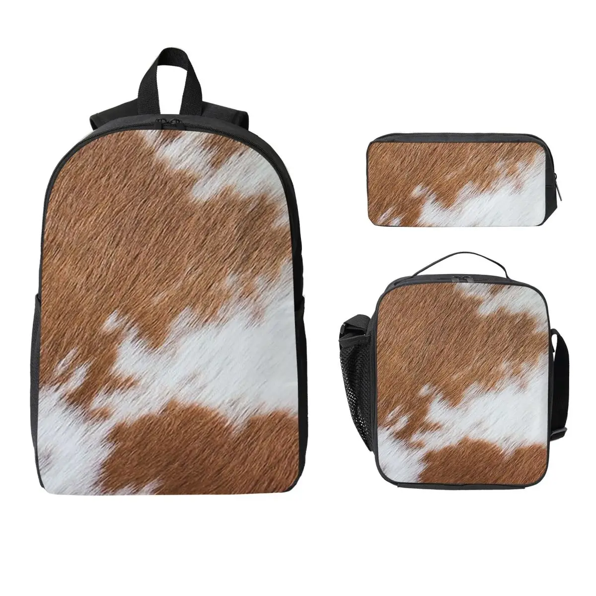 

Cow Fur Cowhide Texture Cow Skin Print Pattern Backpack BookBag School Bag Shoulder Bags 3ps Insulated Lunch Bag Pencil Case