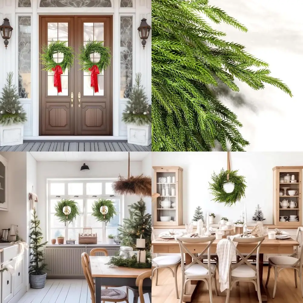 

18-дюймовый реалистичный искусственный норвежский венок для двери, двойной комплект, подходит для внутреннего и наружного праздничного декора