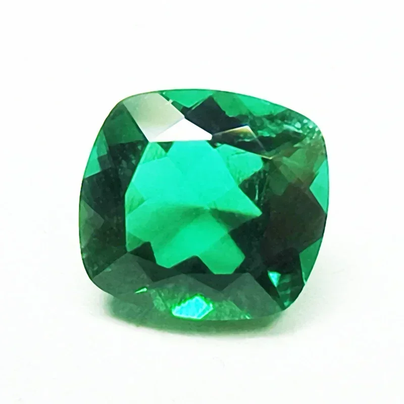 Lab Grown Zambian Emeralds Cushion Cut Hydrothermal Hand Cutting with Cracks Inclusions Inside Selectable AGL Certificate