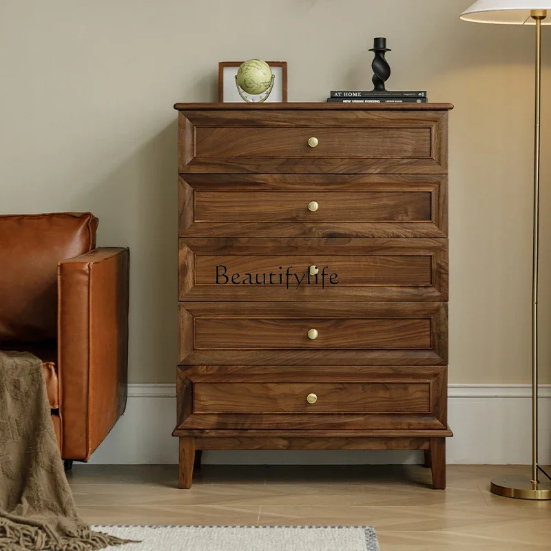 

ls 04American black walnut bucket cabinet medieval storage locker modern simple living room furniture