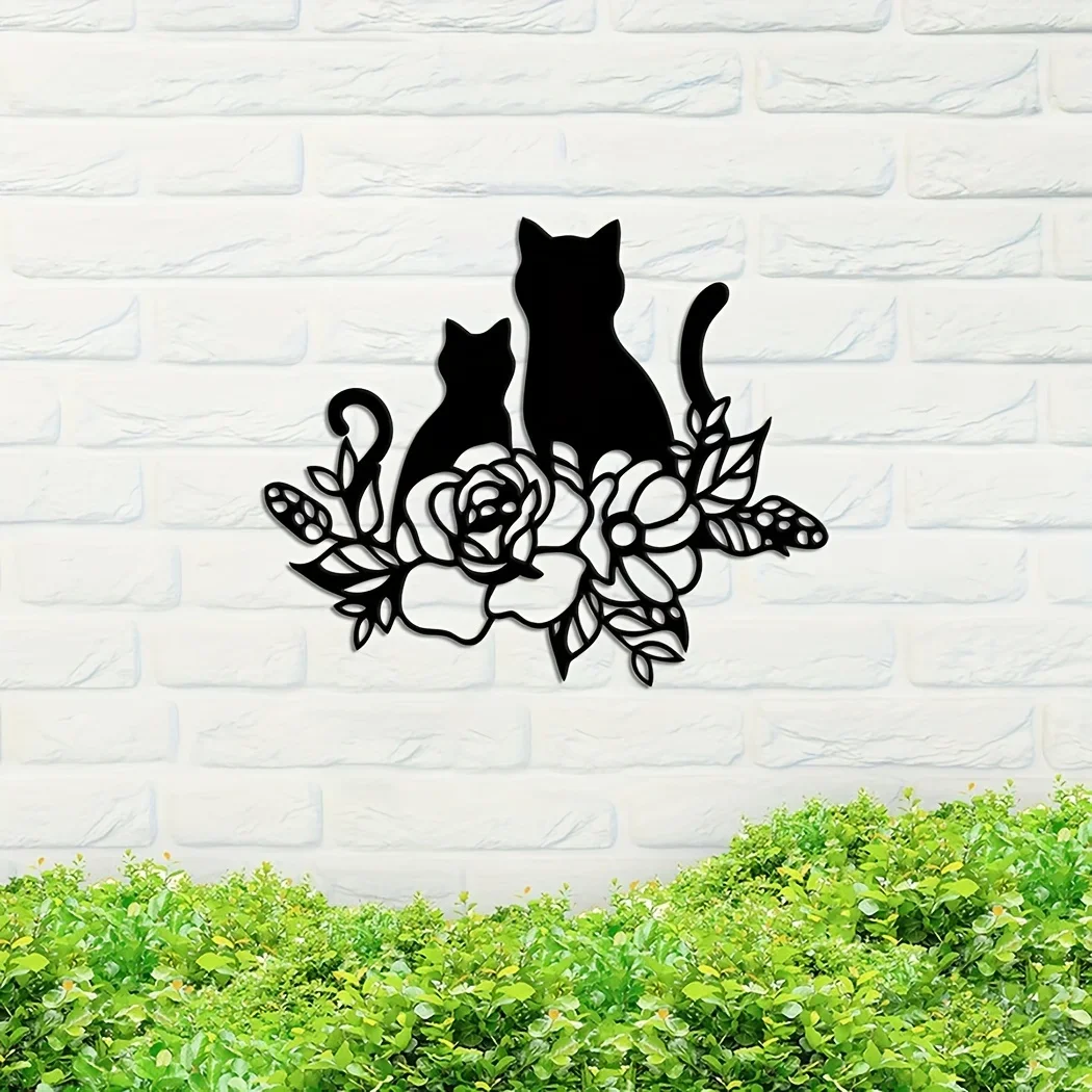 1pc Metal Cat Lover Sign, Cat Lover Flower Wall Art, Metal Pet Lover Sign, Home Room Decor Sign, Metal Wall Art Accents