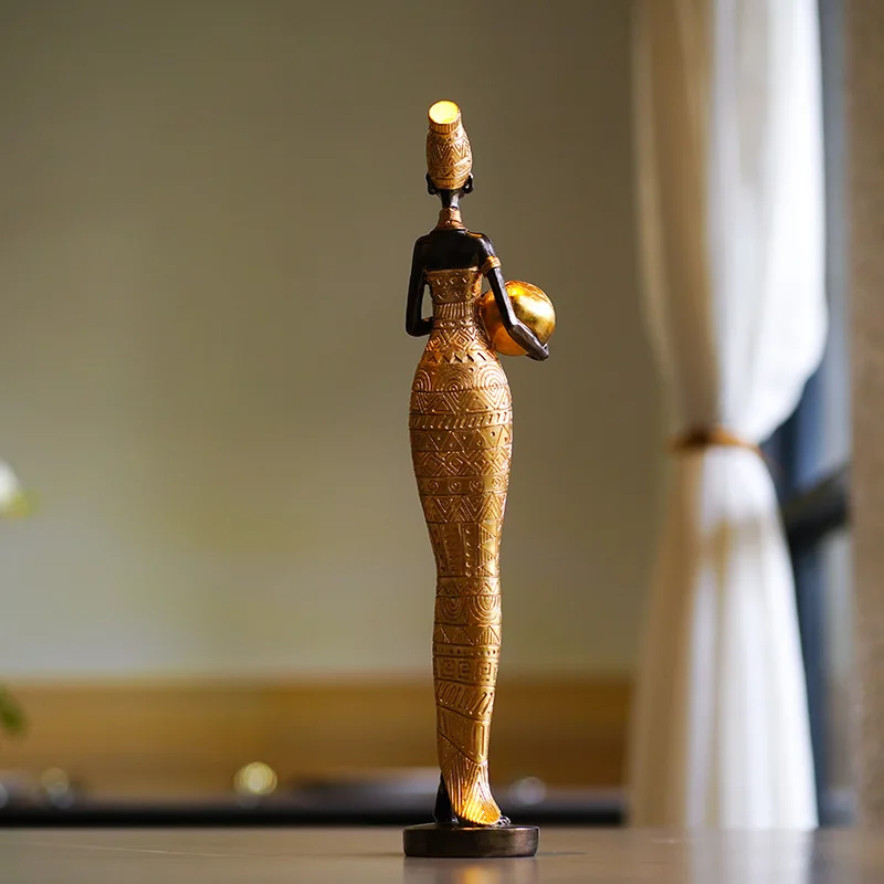 Retro African Crafts Black Women's Figure Sculpture Home Porch Living Room Decoration