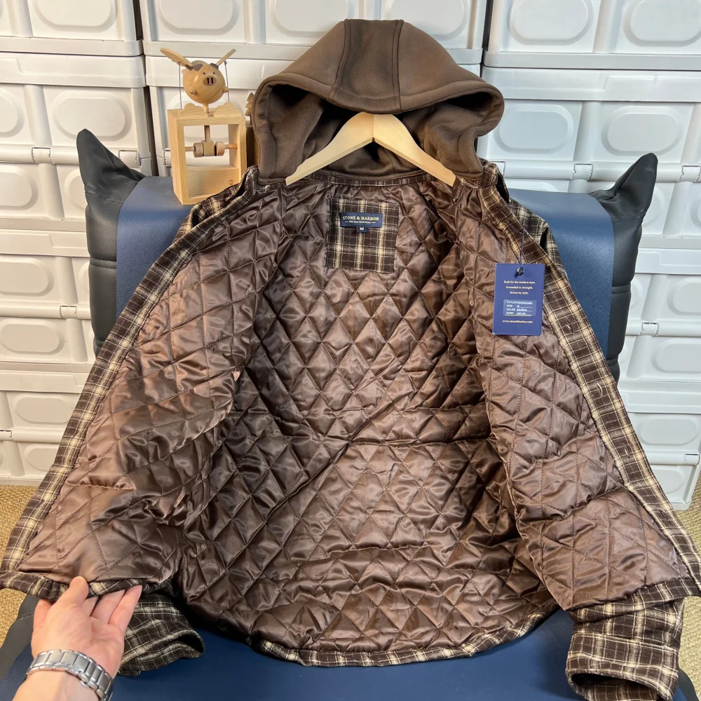 Retro American Style Men's Cotton Jacket Shirt Style Washed Flocking Warm Windproof Fake Two-Piece Outerwear Coat