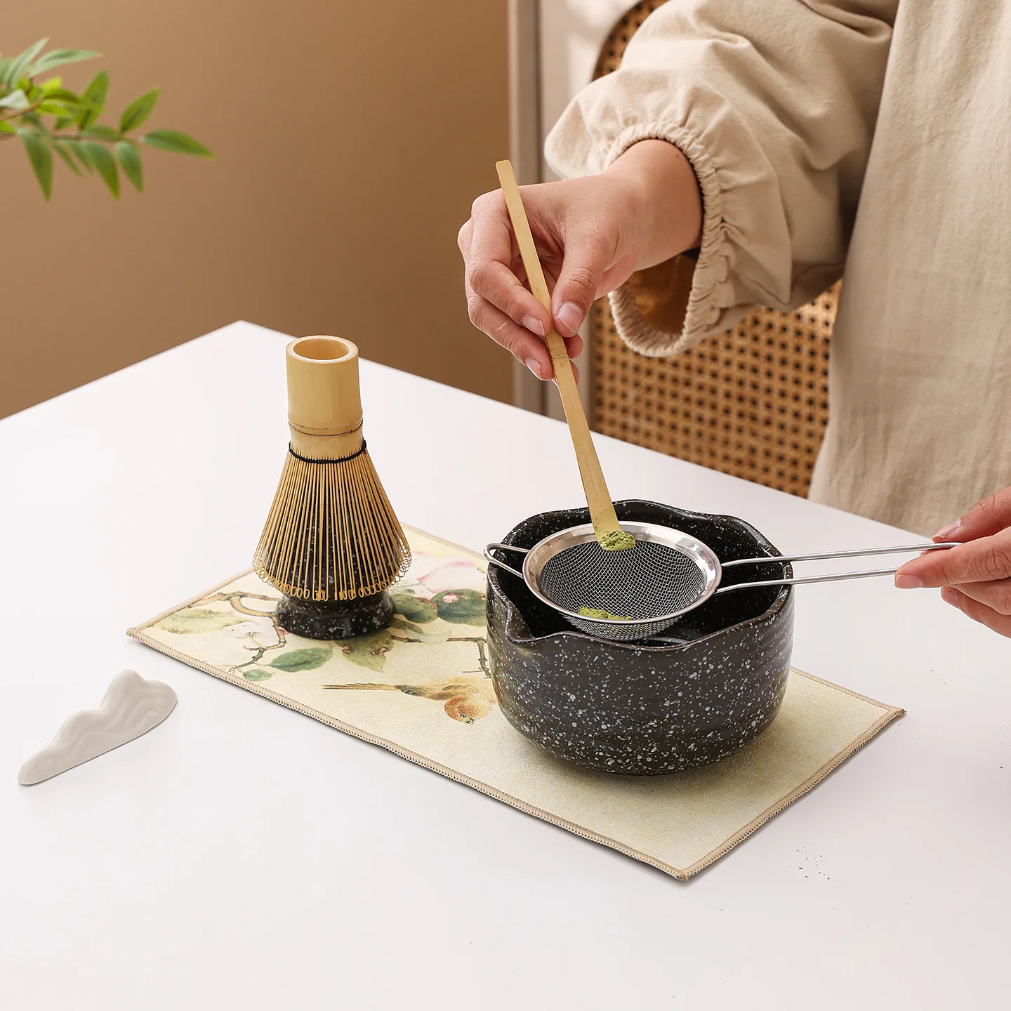 

Chawan Matcha Bowl Japanese Style Ceramic with Mouth Tea Utensils Whisk Sets Song Dynasty Ceremony