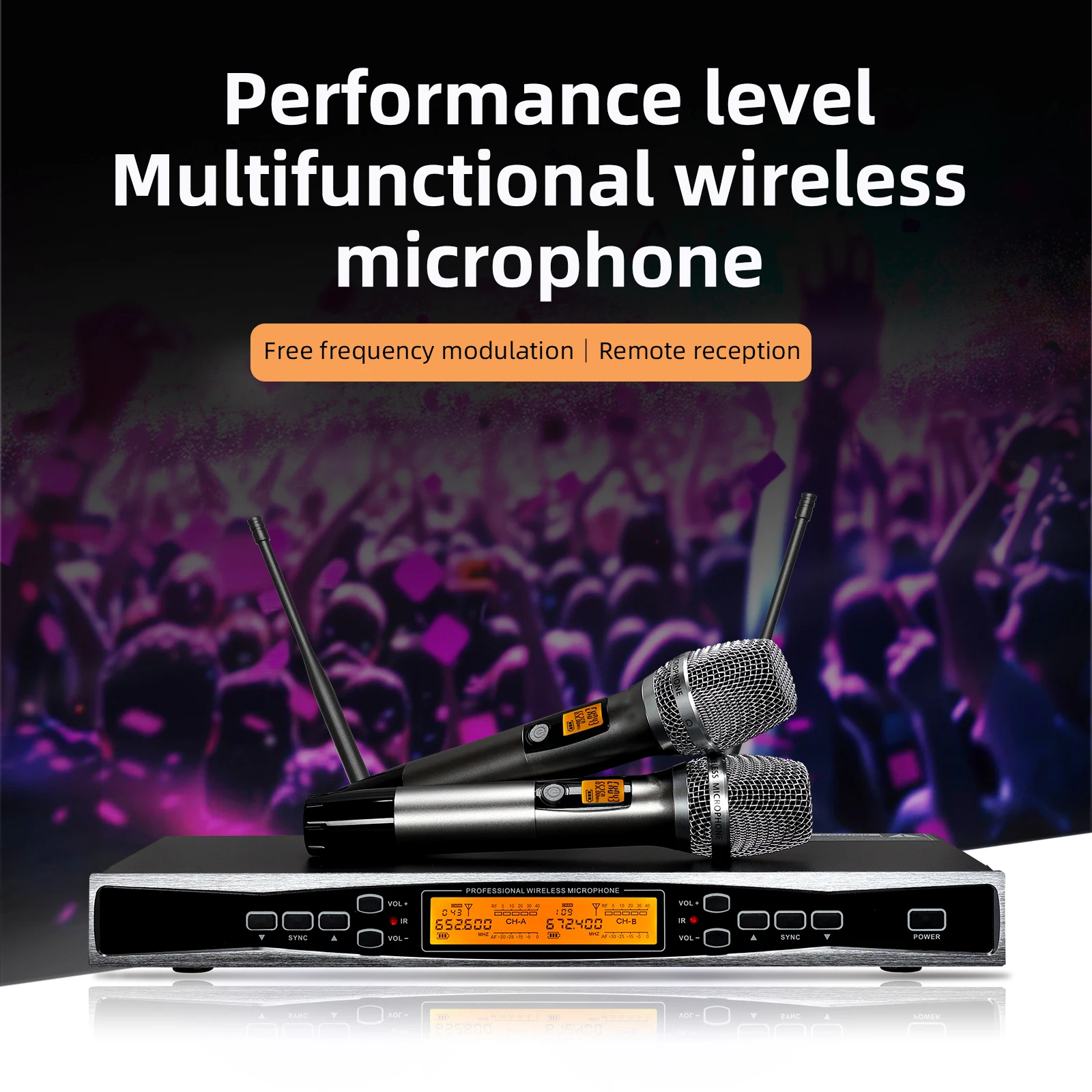 

Professional wireless microphone 1-to-2 metal handheld high-definition sound quality KTV stage specific microphone