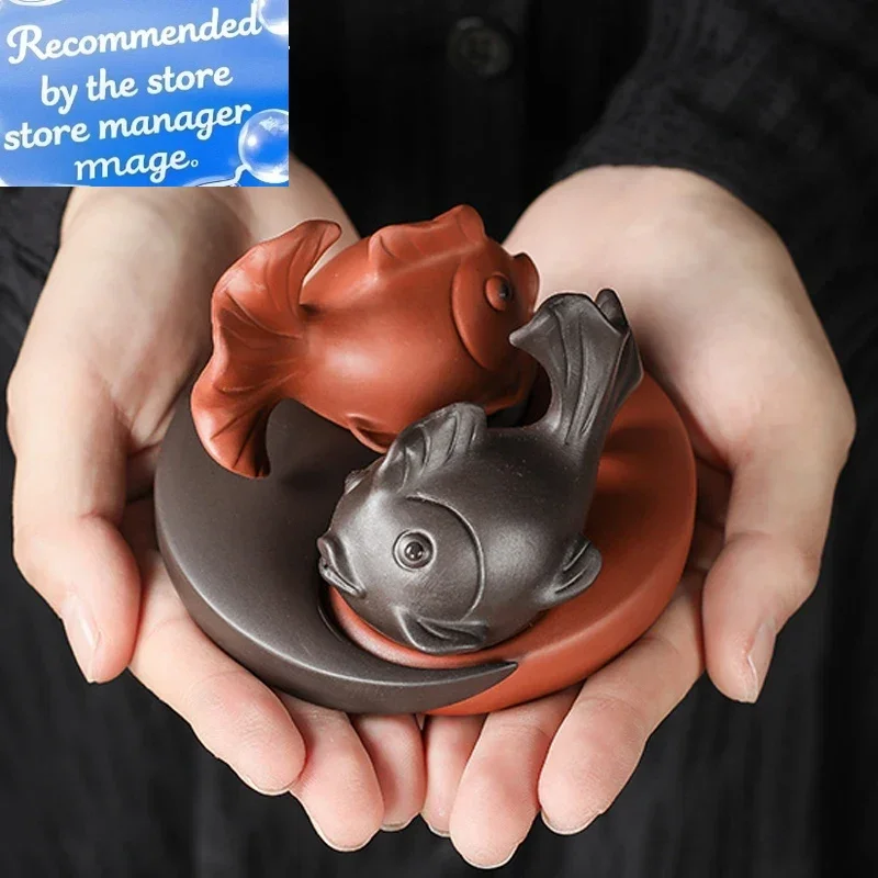

Китайский бутик, фиолетовый глиняный чайный питомец, статуя счастливой рыбы, украшения, чайный сервиз ручной работы, украшения, аксессуары, настольные поделки