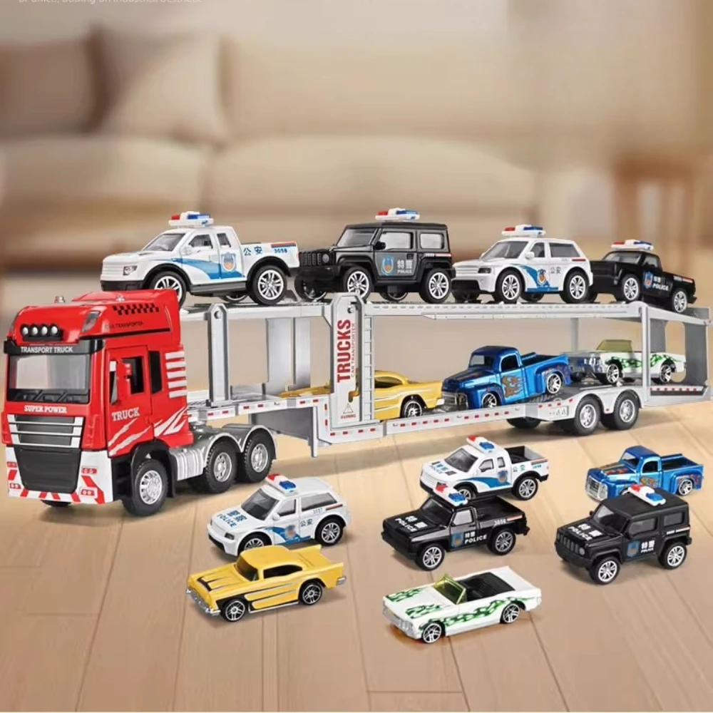 

1:48 Double Layer Trailer Car Model Toy Metal Diecast Doors Opened Engineering Transportation Truck Models Collection Gifts