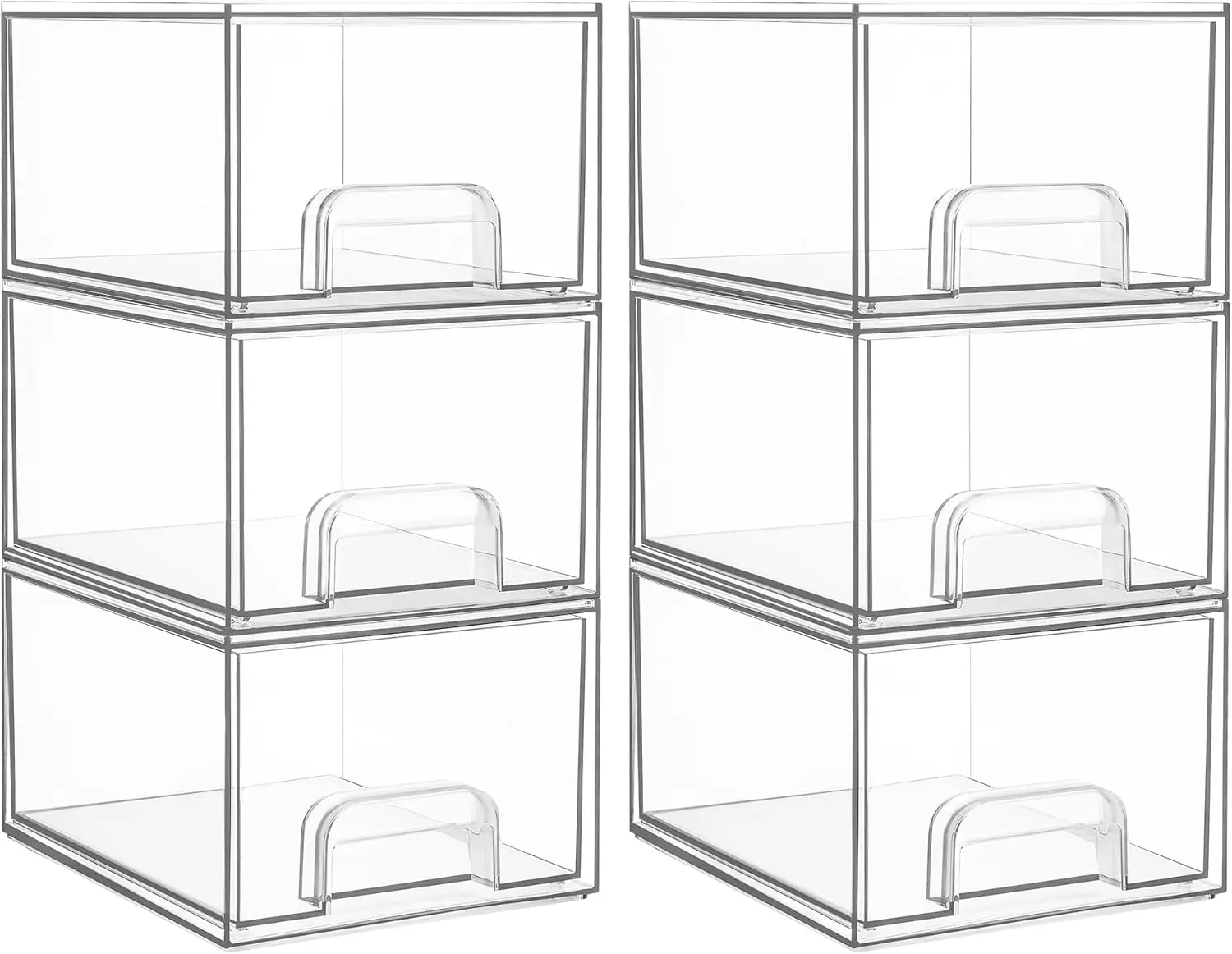

6 Pack Clear Stackable Storage Drawers, Acrylic Organizer for Bathroom Makeup, Plastic Bins for Vanity, Kitchen, Home