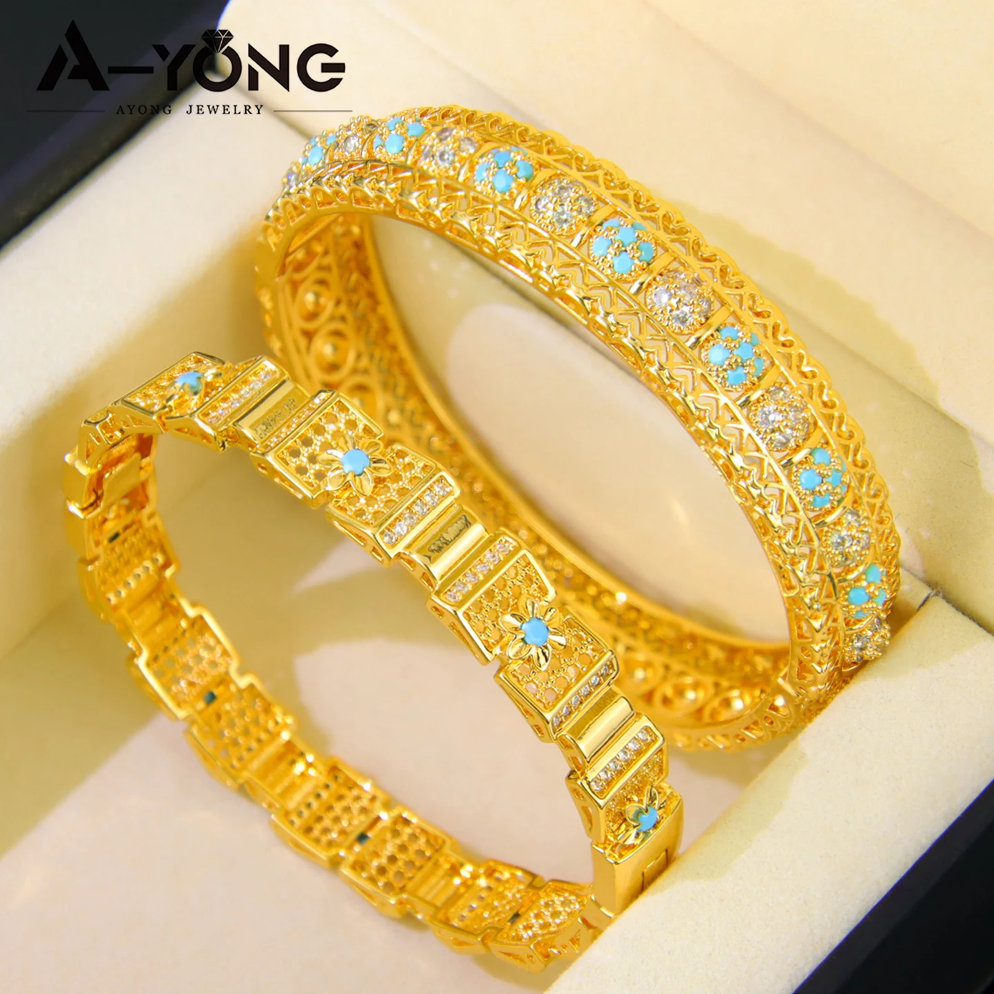 Luxury Dubai Gold Wedding Jewelry Set 21k Gold Plated Italian Fashion Cuff Bracelet Ring Ethiopian Women Party Bangles