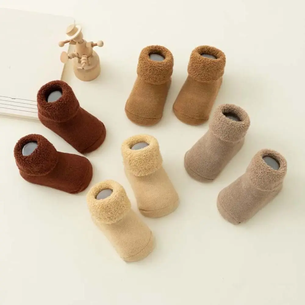 

4Pairs Solid Color Thicken Baby Socks Warm Anti-slip Infant Learning Walk Socks Winter Autumn Baby Hosiery Home Sleep Socks