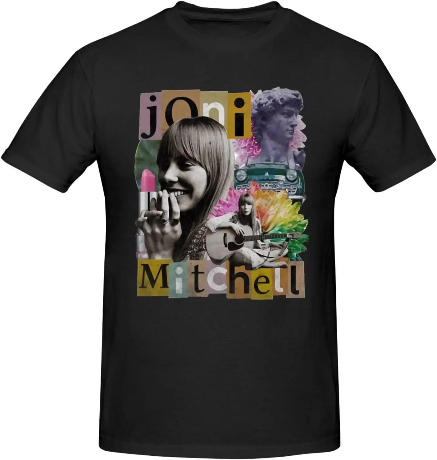 Joni Music Mitchell Shirt Fashion Breathable Crew Neck Short Sleeve Tshirt for Men Cotton Cool Pattern Top Tees Black