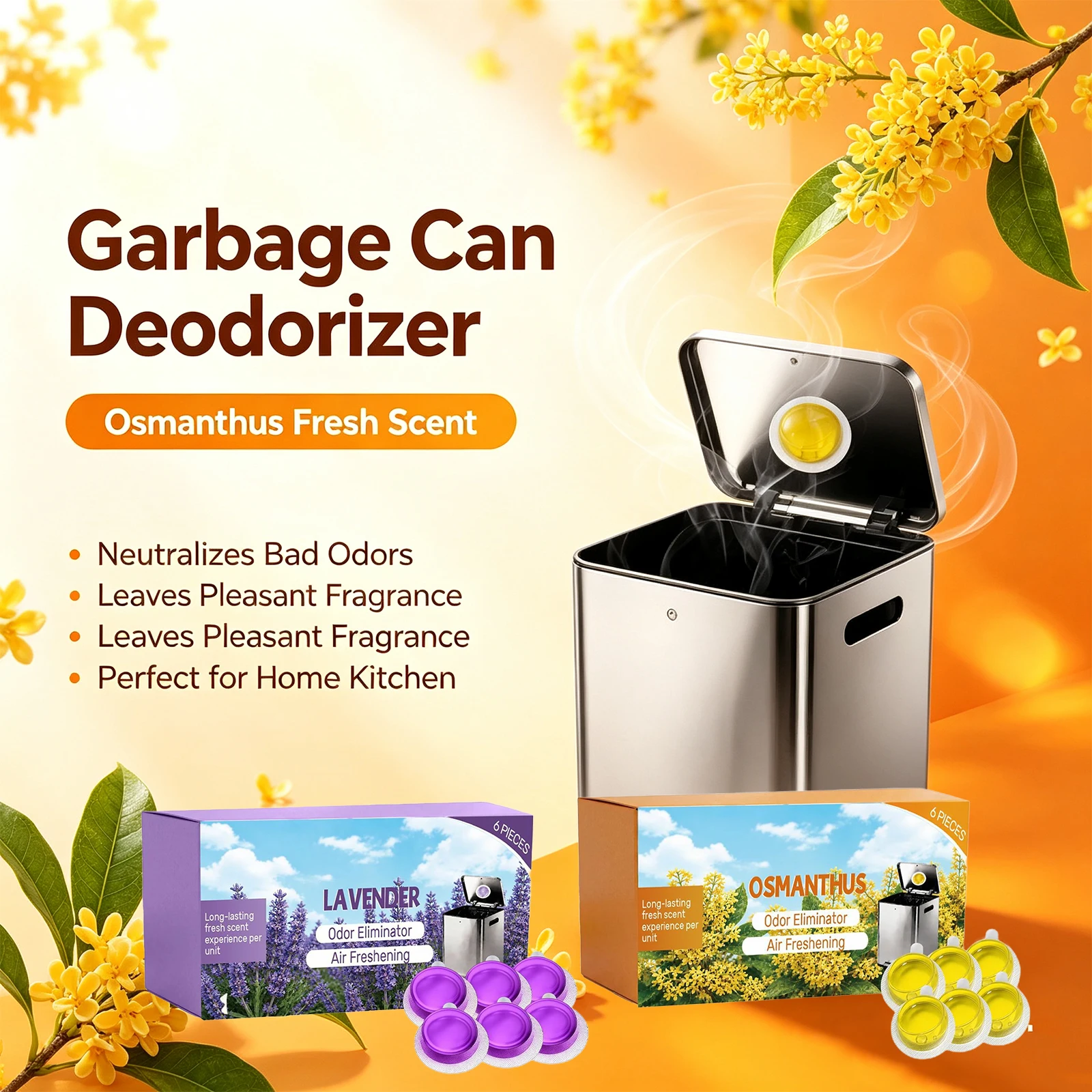 Trash Can Air Freshener for Home Kitchen Bathroom Bins Osmanthus / Lavender Scent Odor Removal Household Freshener