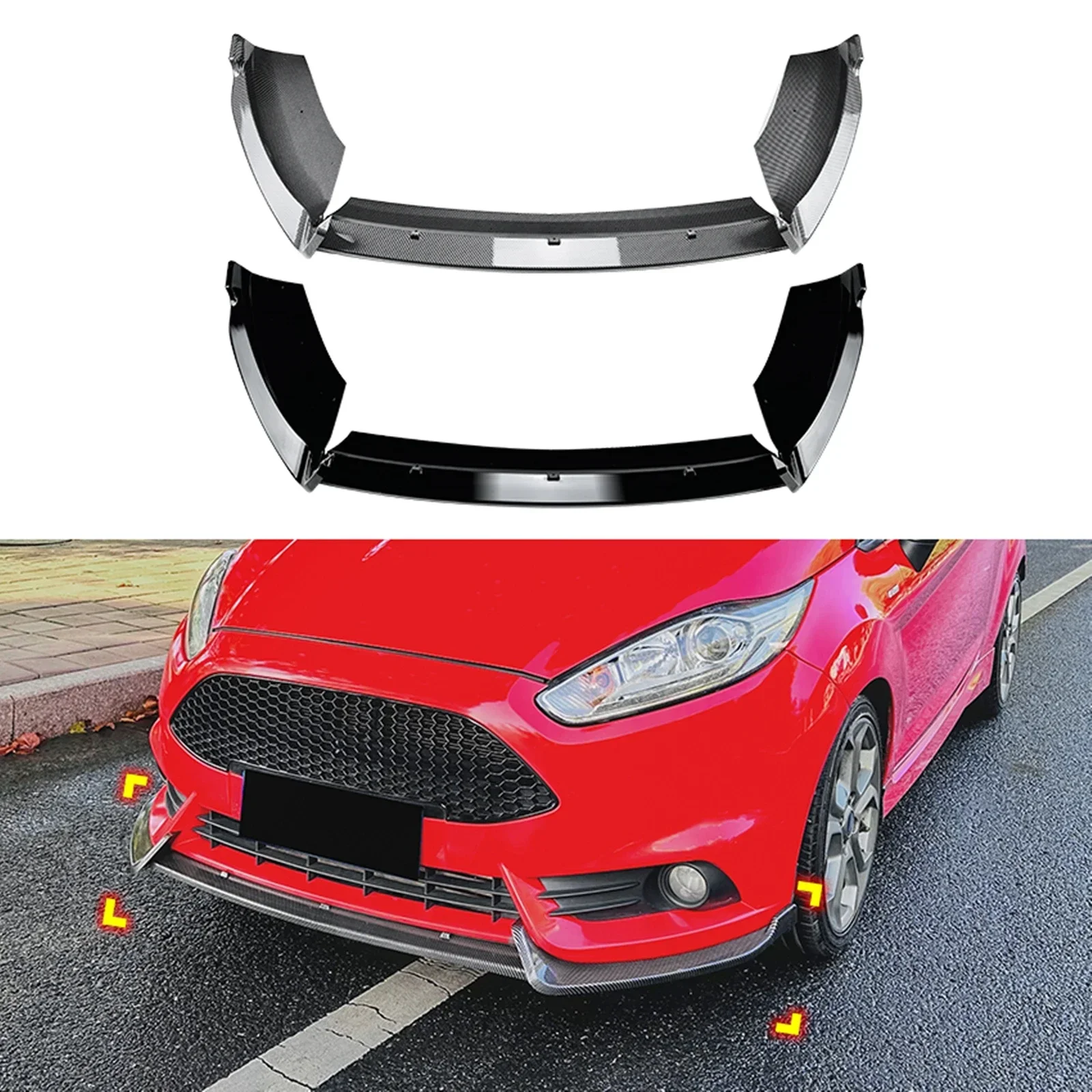 

New！ Front Bumper Spoiler Lip For Ford Fiesta ST MK6 2012-2017 B-Max B232 Carbon Fiber Look/Glossy Black Lower Splitter Protect