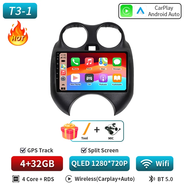 Voor Nissan Maart MICRA 2010 2011 2012 2013 Android 16 Autoradio Audio video multimedia Speler GPS Navigatie 8 + 128G Carplay Auto