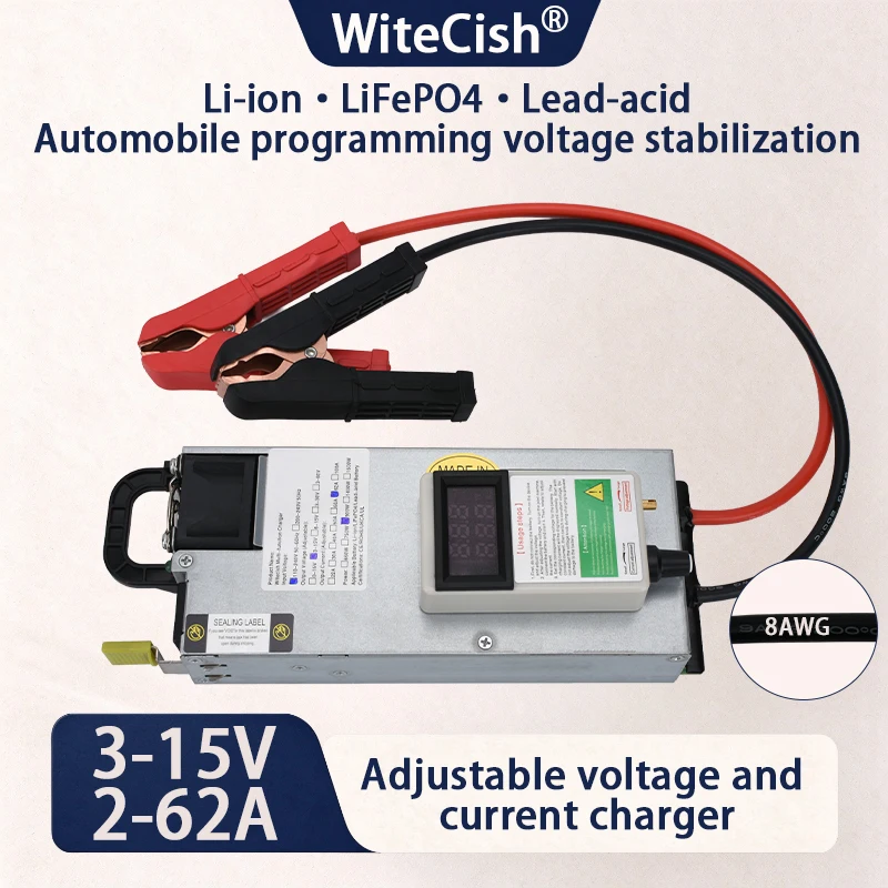 12V 14.6V 20A 40A 62A LiFPO4 fast charger, Energy storage battery, RV charging 3-15V 2-62A Adjustable voltage current charger