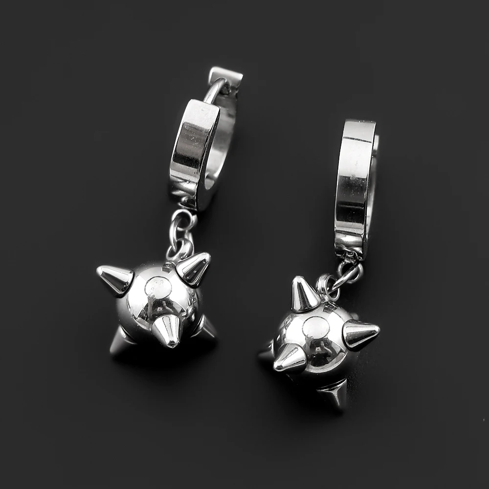 

Gothic Spiky Sphere Drop Earrings Stainless Steel Spike Ball Dangle Huggie Hoops Dark Street Emo Piercing Decor Jewelry Gift