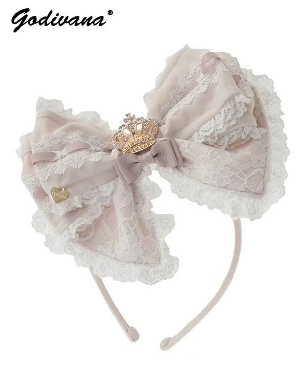 

Japanese Style Sweet Rhinestone Crown Big Bow Versatile Hairband Liz Lolita Headwear Girls Women's Headband