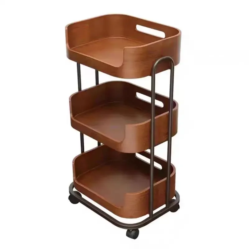 

High trolley beauty salon special beauty cart mobile three-layer shelf embroidery SPA solid wood