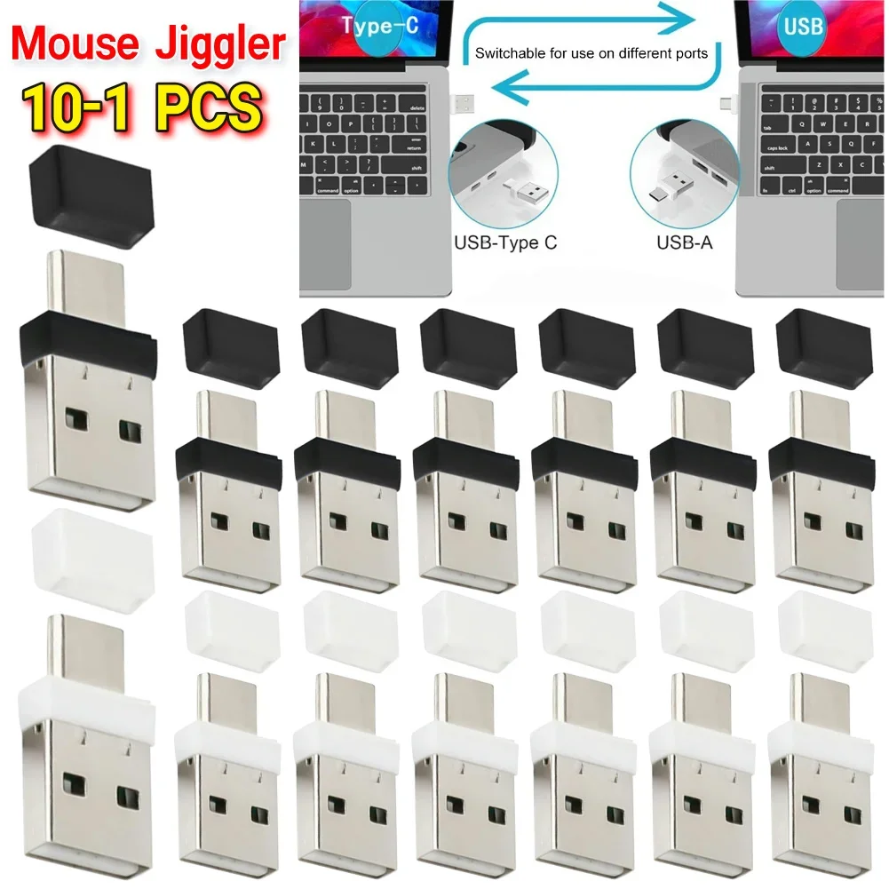 USB Type C 2 In 1 Mouse Jiggler Driver-Free Automatic Mouse Wiggler Plug & Play Mini Mouse Shaker for Laptop Keep Computer Awake