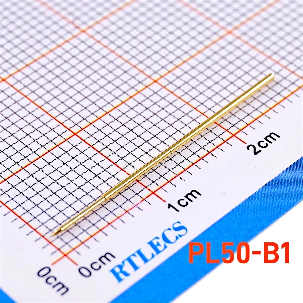 100Pcs Spring Loaded Bare 1.27mm Pitch PCB Test Probe PL50 RL50 Series Pogo Pin Gold Plated Current Rated 3A DIA 0.68mm