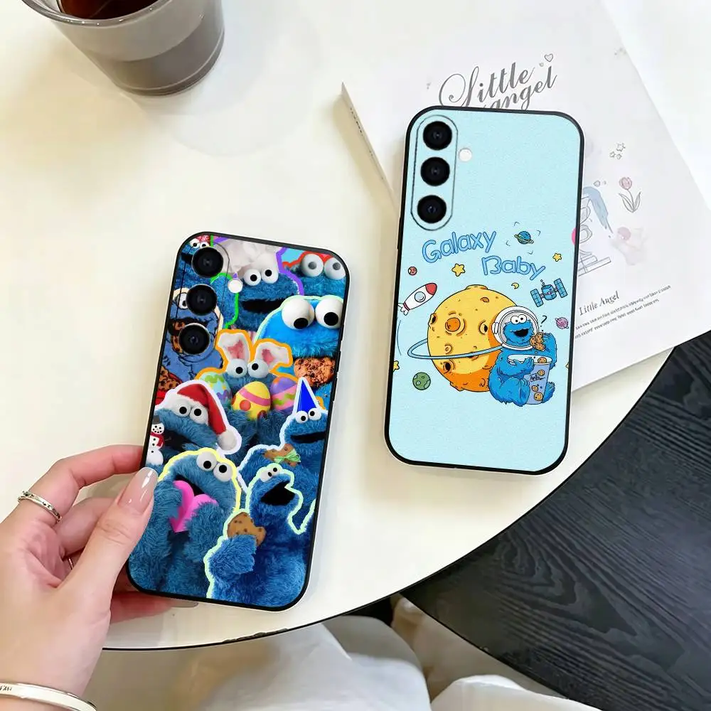 Cute Cookie Monster Sesame Street gift Phone Case For Samsung Galaxy A73,A72,A71,A70,A53,A52,A51,Soft Silicone Black Cover