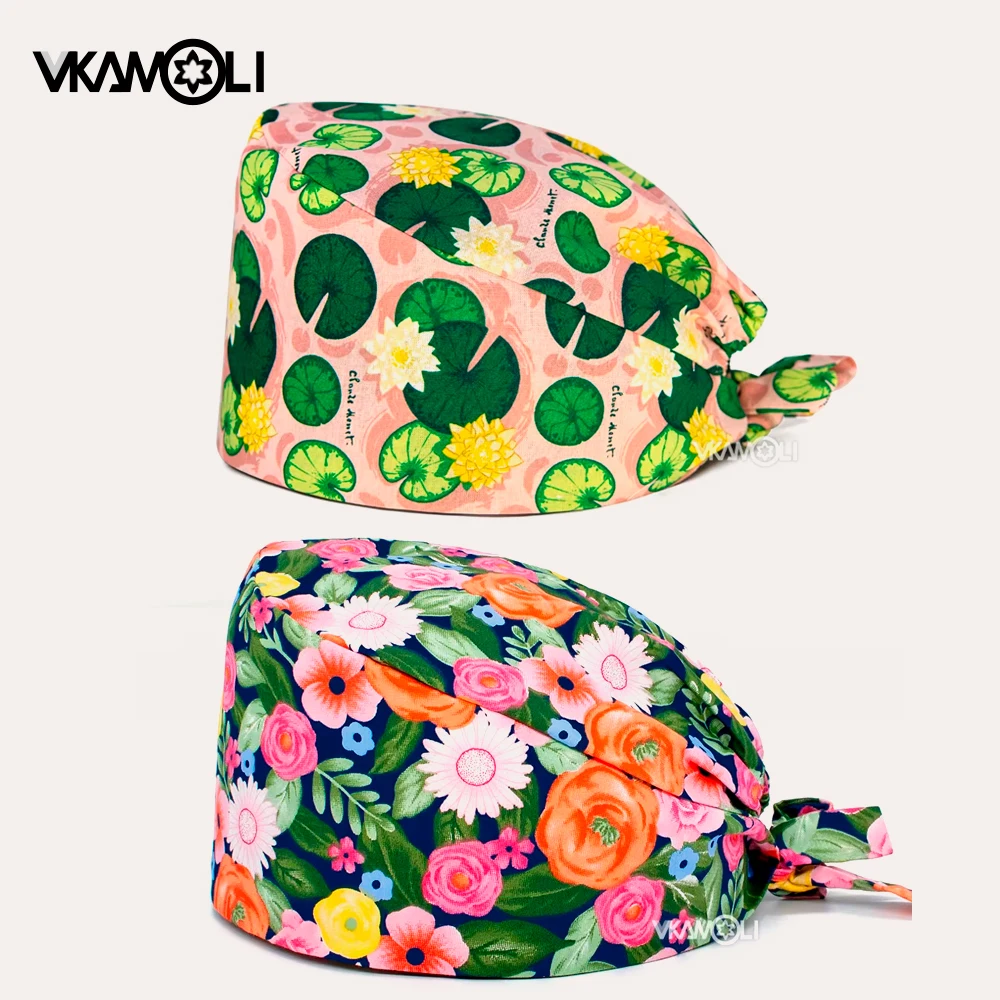 

Lotus and Rose Floral Print Series Surgical Caps, Working Caps for Hospital Doctors and Nurses Scrub Cap