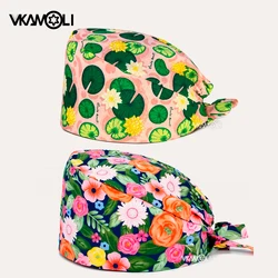 Lotus and Rose Floral Print Series Surgical Caps, Working Caps for Hospital Doctors and Nurses Scrub Cap