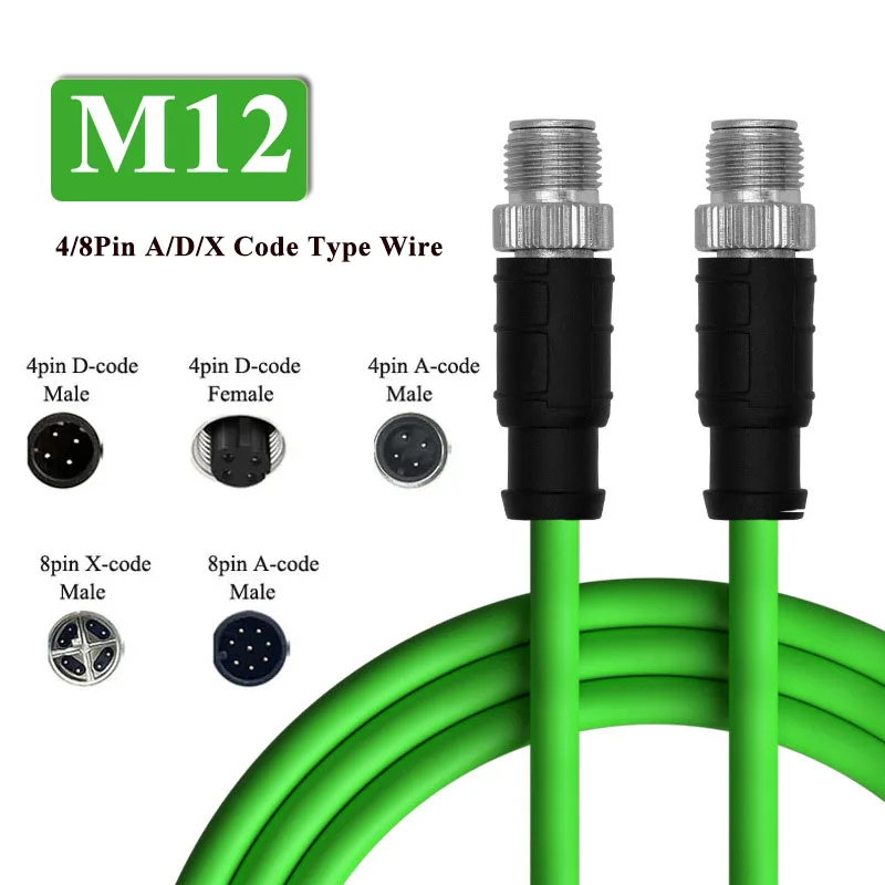 Waterproof M12 4/8Pin A/D/X Code Type to RJ45 Profinet Ethernet Cable High Flexible Shielded IP67 M12 Line for Industrial Camera