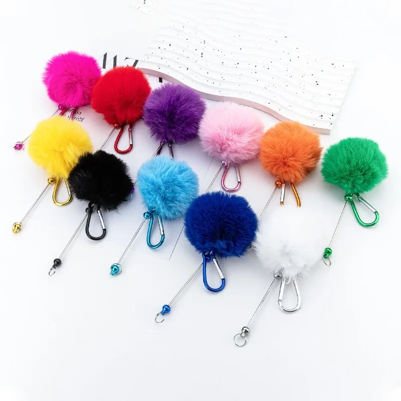 DIY Fuzzy Pom Carabiner Keychain Creative Plush Pendant Bag Charm for Outdoor Key Decoration