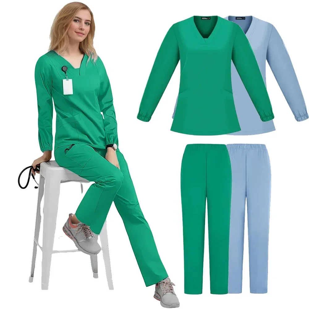 

Multilcolors Hospital Medical Scrub Uniform Long Sleeves Scrubs Set Beauty Work Clothes Nurse Accessories Dental Surgery Suit