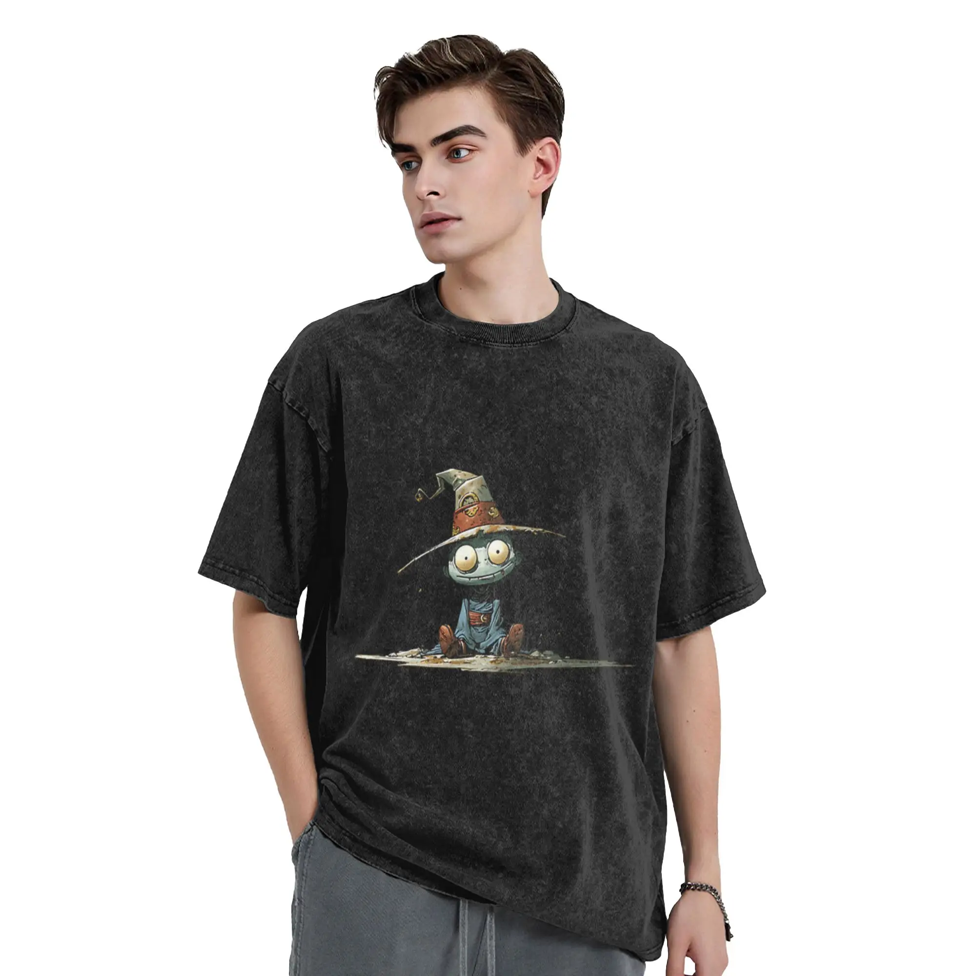 Skinny Witch   Cute Whimsical Halloween Character  Unique Stylish A Washed T Shirt Men's Women's Oversized Cotton Tees Tops