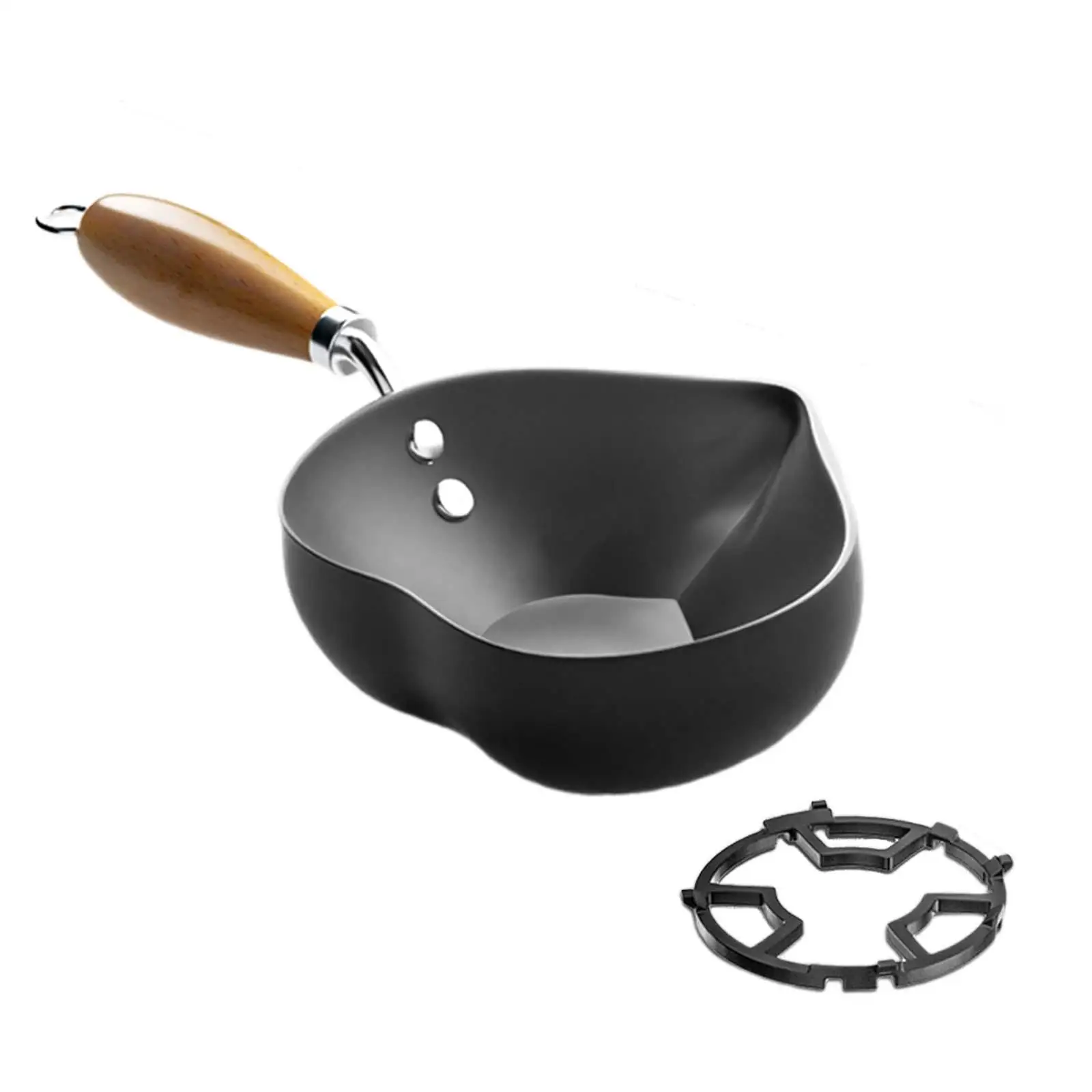 Mini Hot Oil Pan Heating Pot Wooden Handle Cookware Fried Egg Pan for Induction