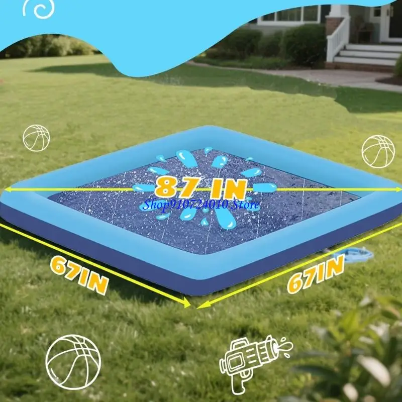 

77HD Square Sprinkler Water Pad For Children Adjustable NonInflation Water Splash Mat Outdoor Water Play Activity Toy