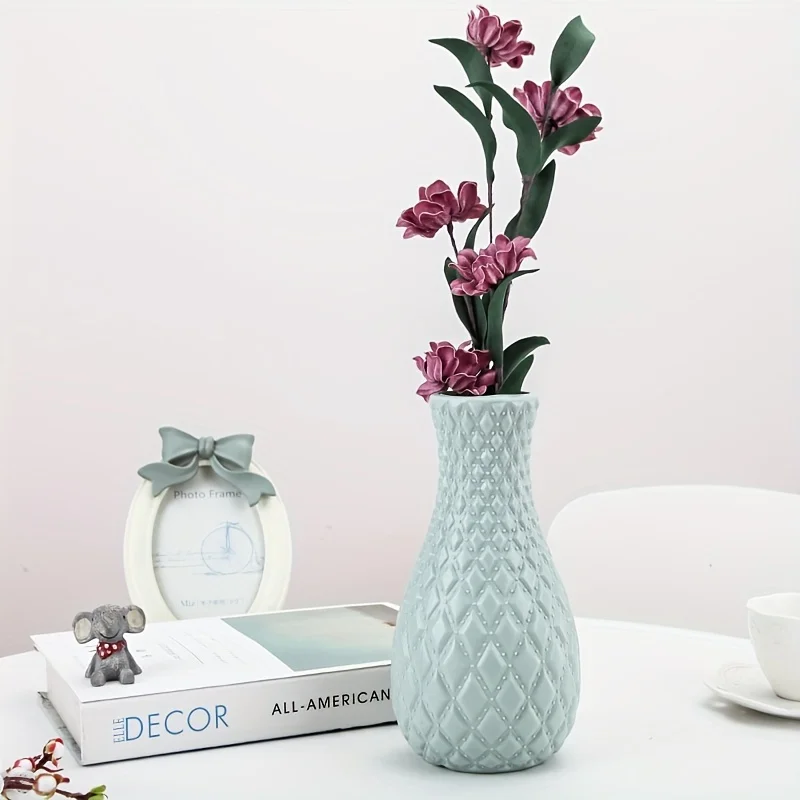 1pc Imitation Ceramic Plastic Vase, Suitable For Creative Flower Arrangement Decoration Of Rooms, Weddings, And Scenes