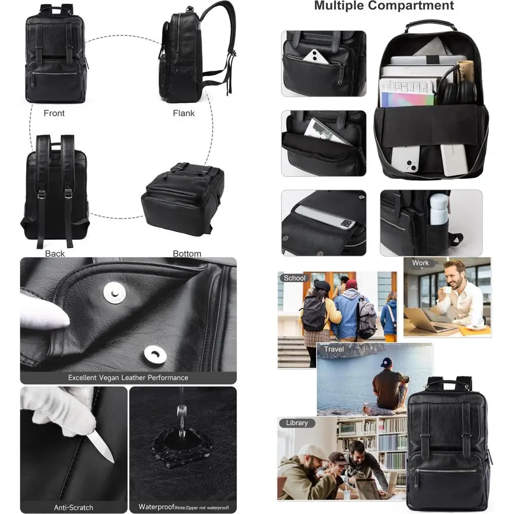 

Мужской водонепроницаемый рюкзак 15,6 дюймов: повседневный городской рюкзак в стиле черной кожи