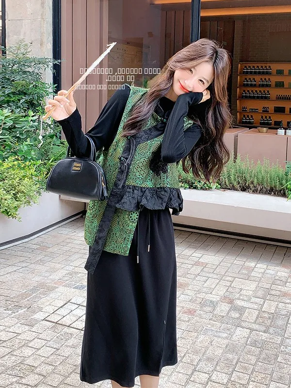 

Ele Bla Long Dr Two-Piece Set New Chinese Sle Floral Print Women's Spring Autumn Faion High Waist Commute Sle