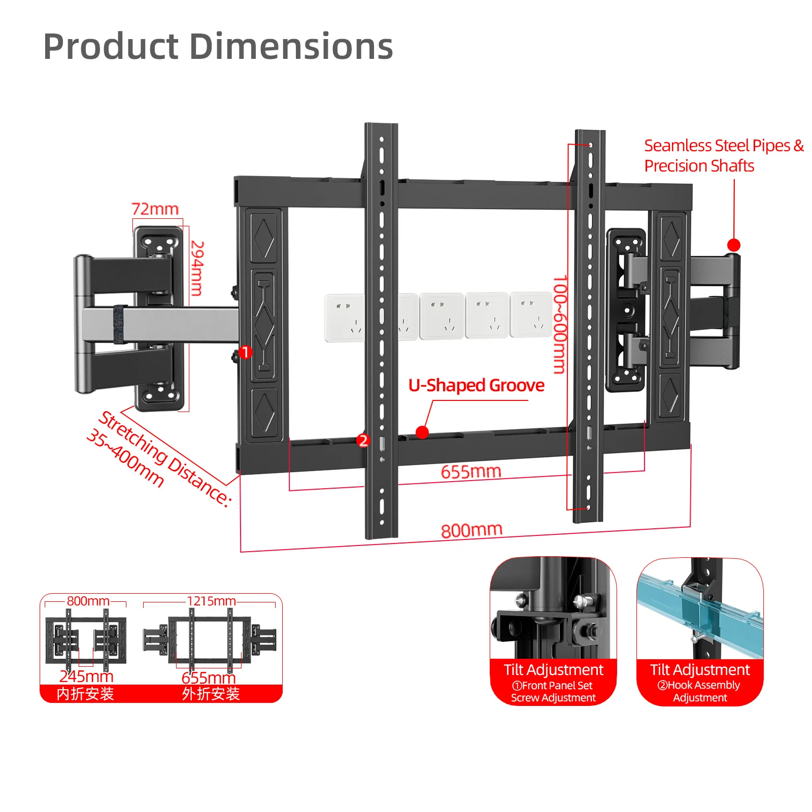 HILLPORT Full Motion TV Wall Mount 50-80 Inch, Swivel Tilt Corner TV Bracket for Flat Curved TVs, Heavy Duty TV Hanger DY694