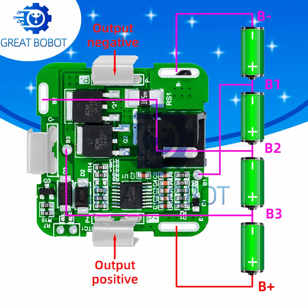 4S 14.4V/16.8V Four - String 18650 Lithium Battery Pack - 14A 2MOS Protection Board Ensures Safety