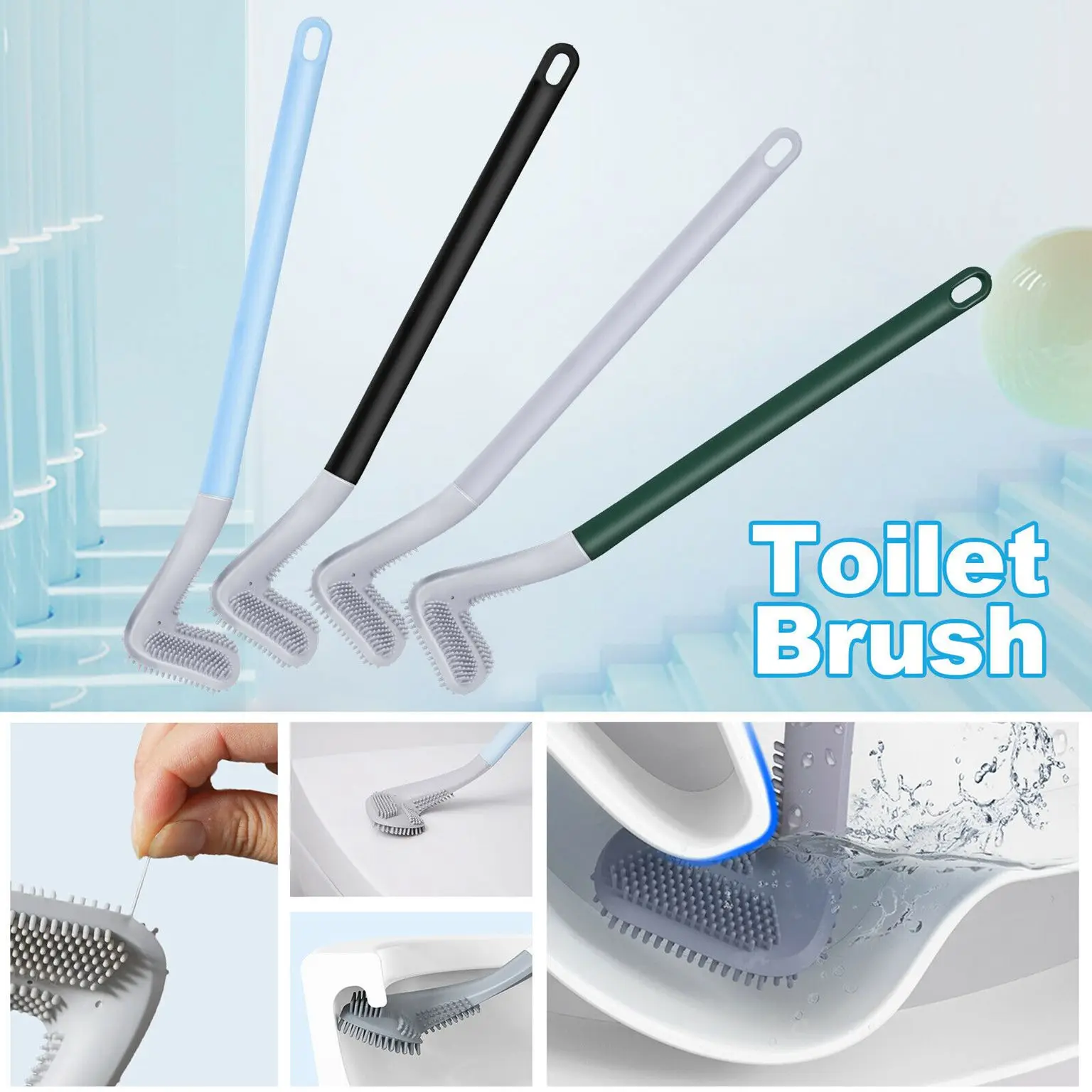 

Silicone Toilet Brushes Long Handle For Bathroom Toilet Cleaning Brush Golf Brush Head No Dead Corners Wall-Mounted Toilet Brush