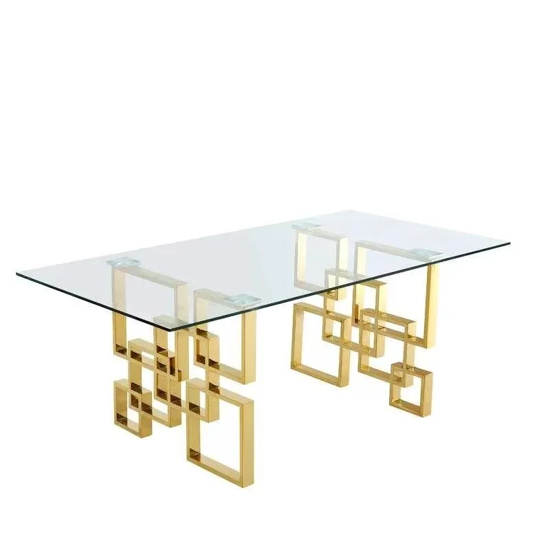 

# Factory for Sale Gold Metal Creative Square Tempered Glass Dining Table for Dining Room