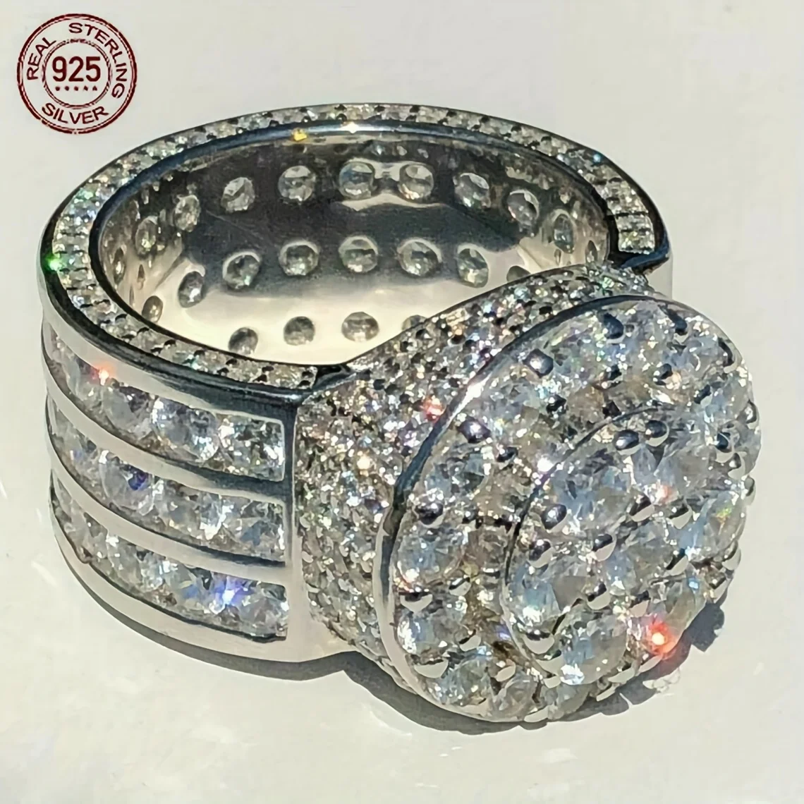 فاخر 925 فضة خواتم للرجال الهيب هوب مثلج خارج الزركون الخنصر الذكور الشرير الأعمال مجوهرات هدية