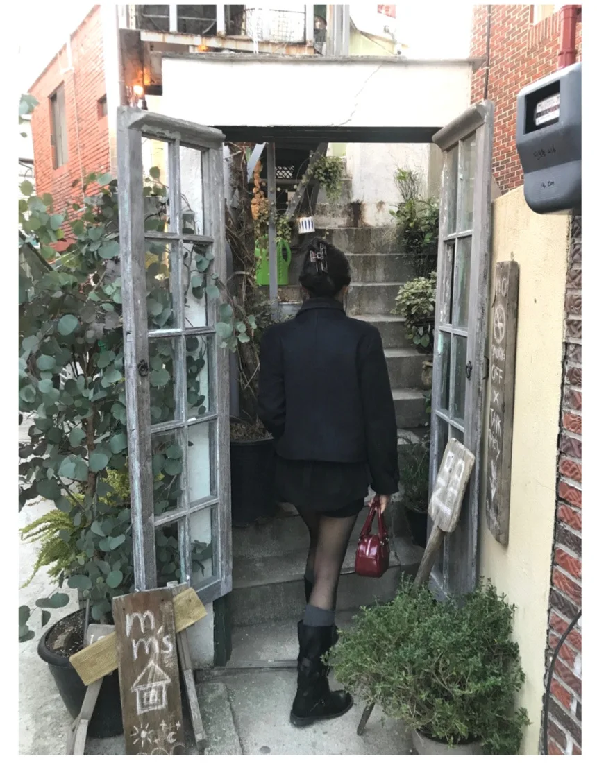 Wein الإناث الأعلى الكورية INS الرجعية كلية نمط اليابانية فتاة متوهج مزدوجة الصدر الحشو الصوف السترة معطف للنساء سترة #6