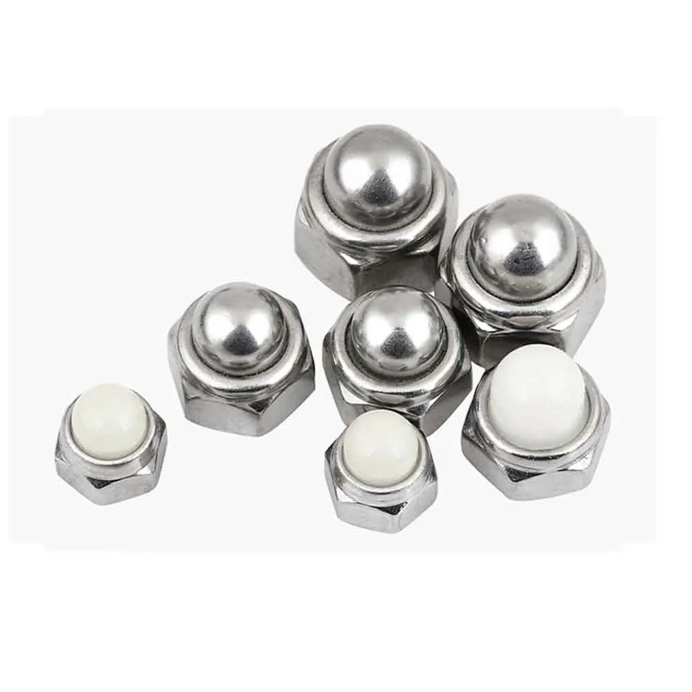 2/5pc M4 M5 M6 M8 M10 M12 304 Stainless Steel Hex Nylon Insert Metal Acorn Cap Cover Self-locking Lock Nut Nylock Locknut DIN986