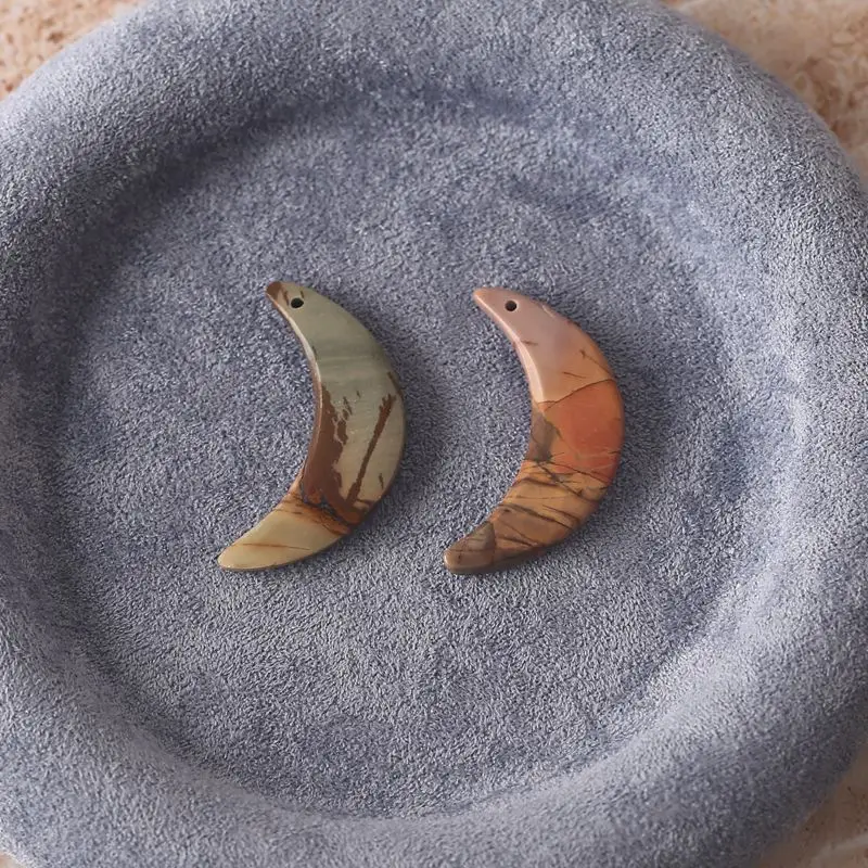 Multi-Color Picasso Jasper Crescent Moon Pendants: Handcrafted Natural Stone Components for Boho Jewelry Making 53X16X5mm-5.9g