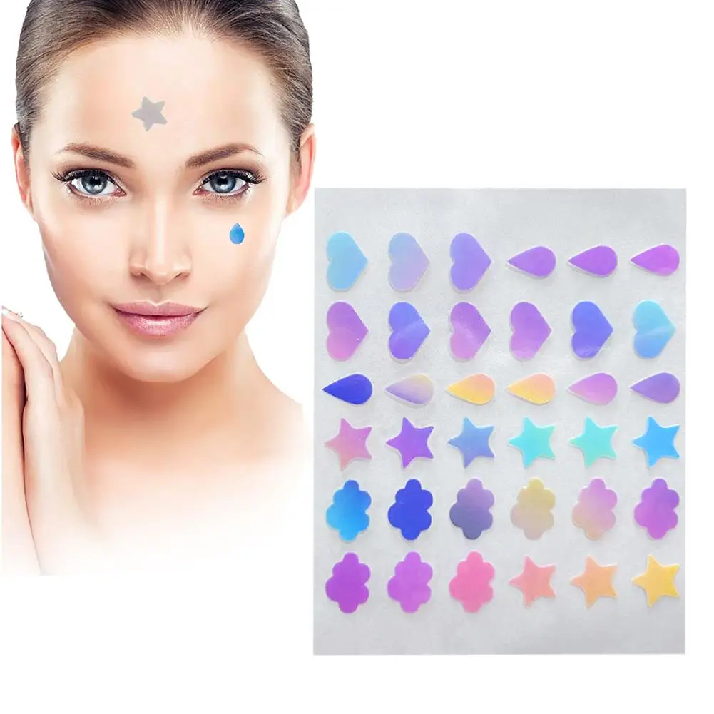 Coração bonito estrela em forma de acne tratamento adesivo, capa invisível acne, remoção pimple patch, cuidados com a pele, colorido, 36pcs